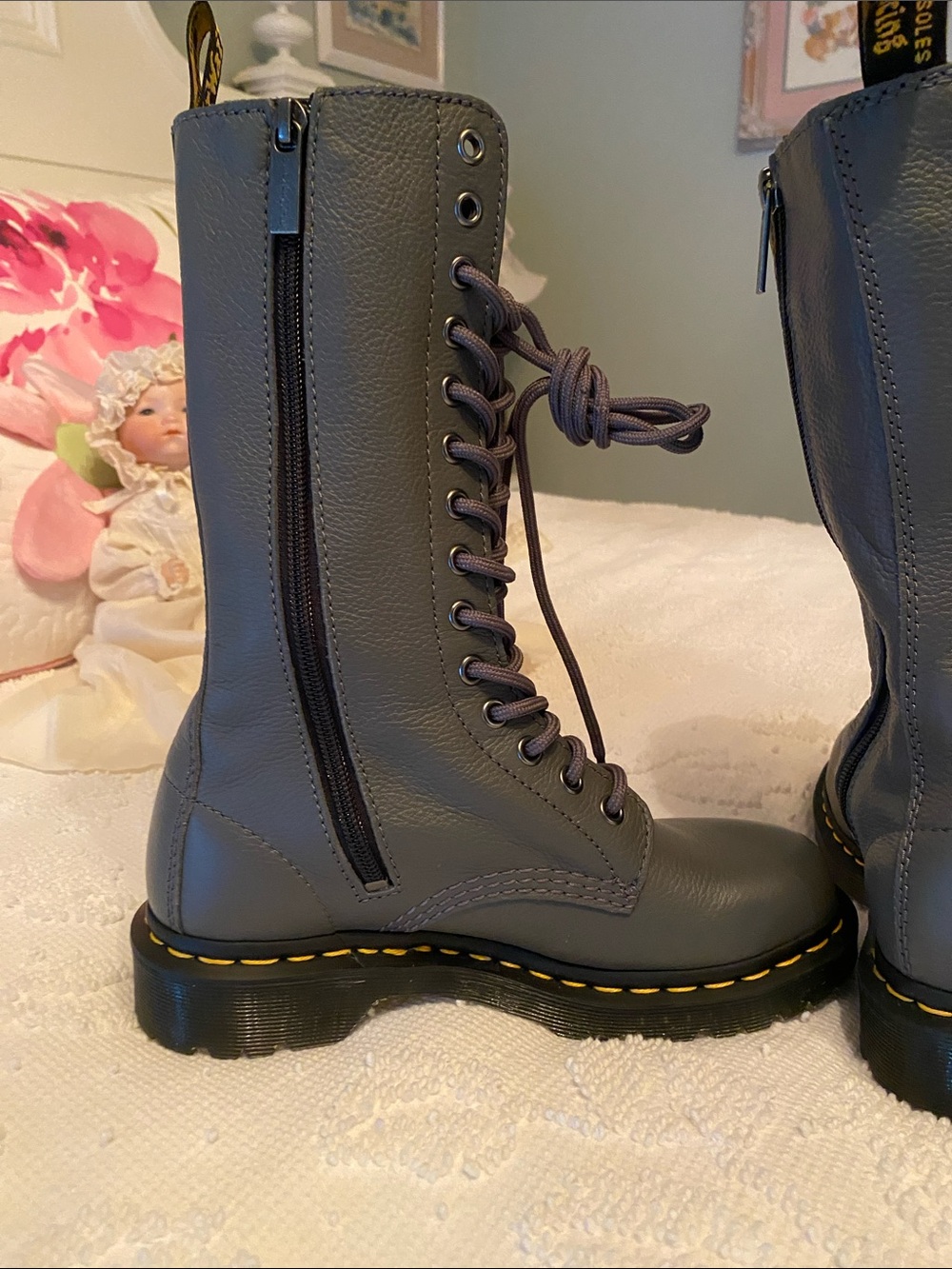Dr. Martens Gray Tall Lace-Up Combat Boots - Picture 5 of 16
